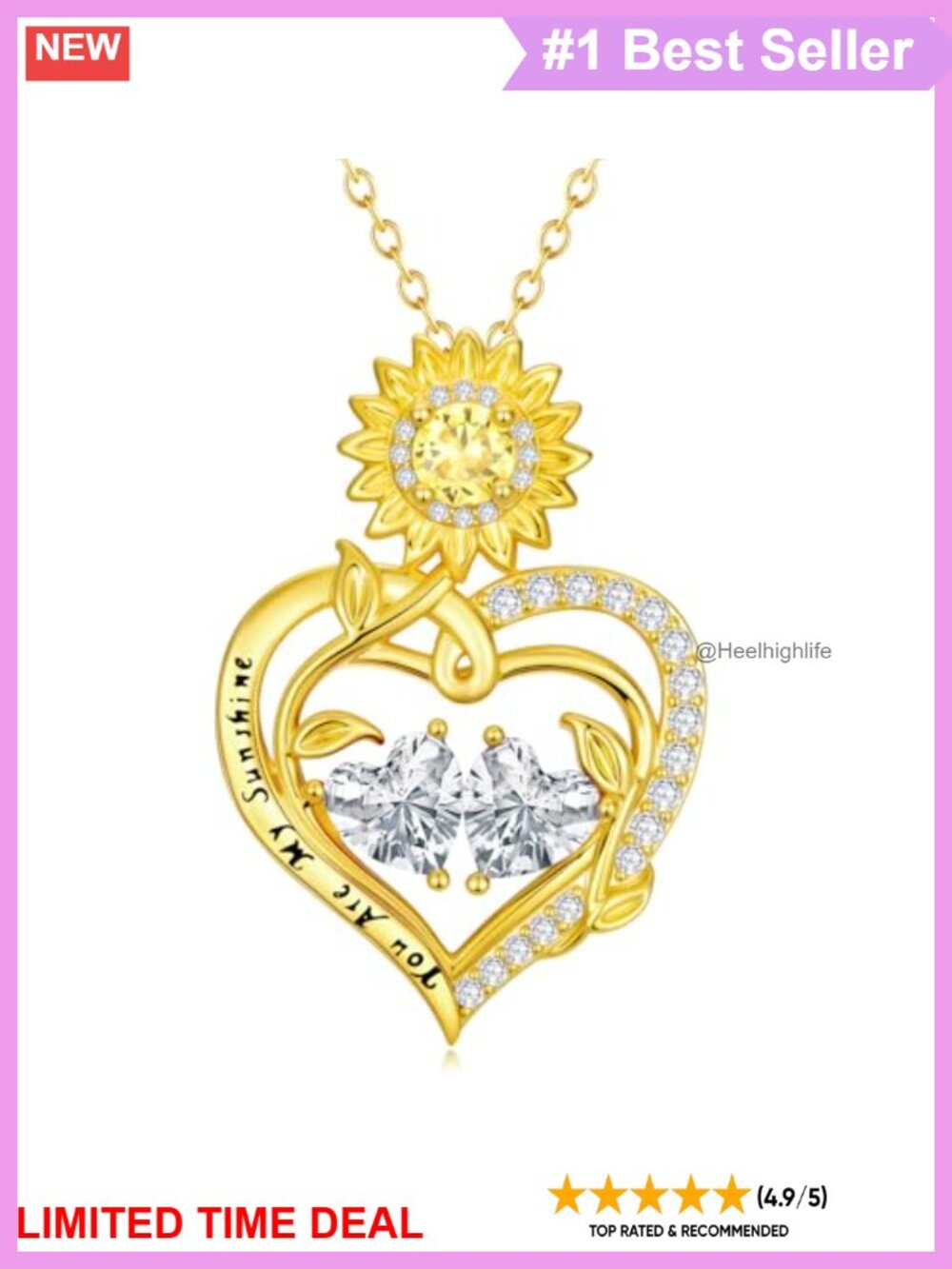 14K Gold Sunflower Birthstone Pendant Necklace for Women Heart Jewelry Gift